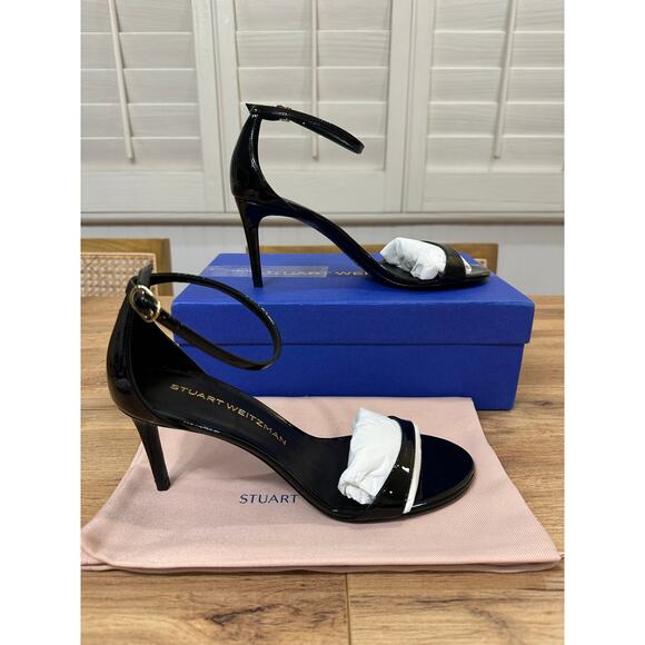 Stuart Weitzman Nudist II 75 Sandal Black Patent Leather Size 8.5 NIB Elegant - Picture 3 of 13